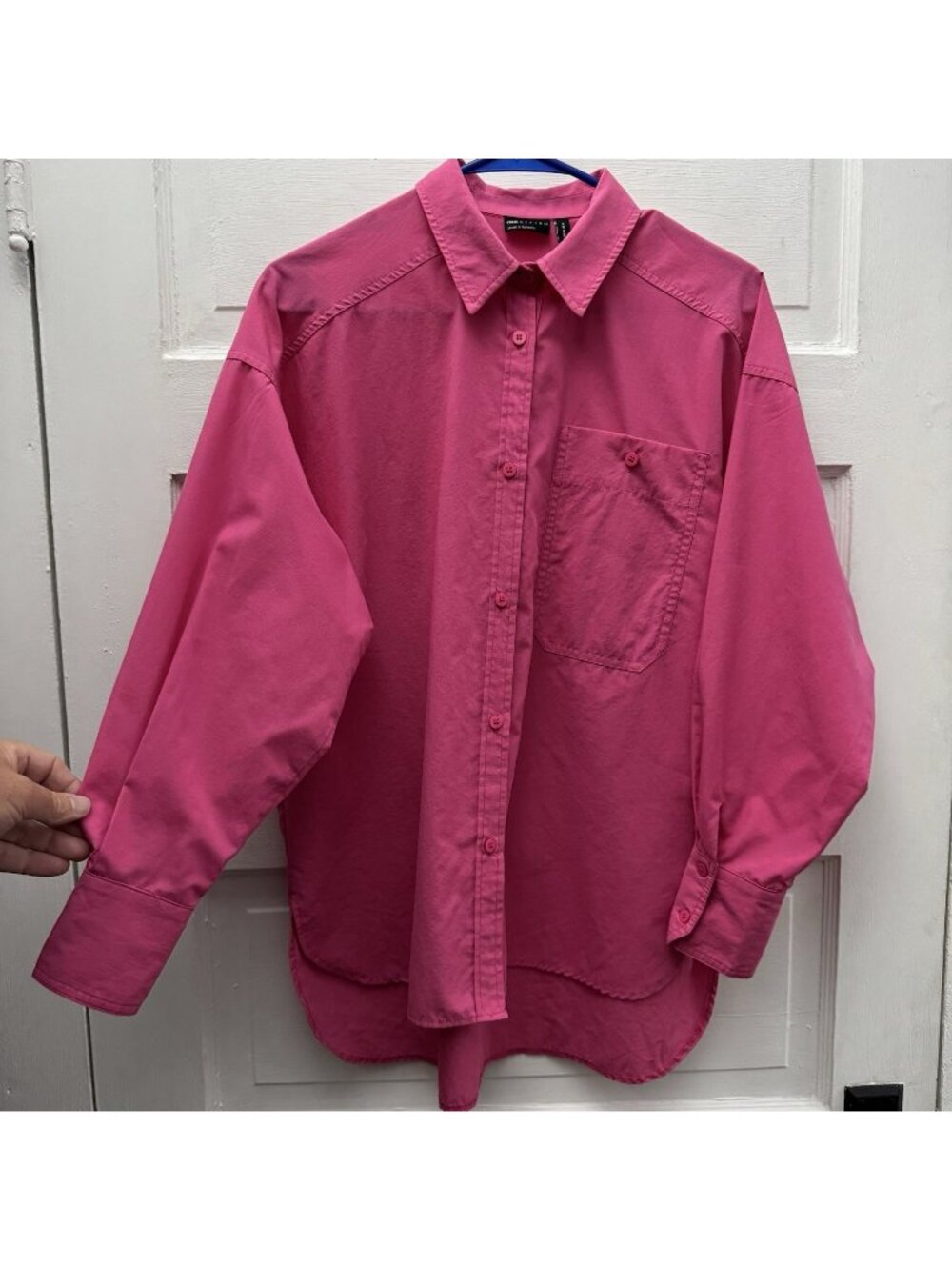 ASOS DESIGN Pink Oversized Button Front Shirt Women US 4 UK 8 Collared Pocket